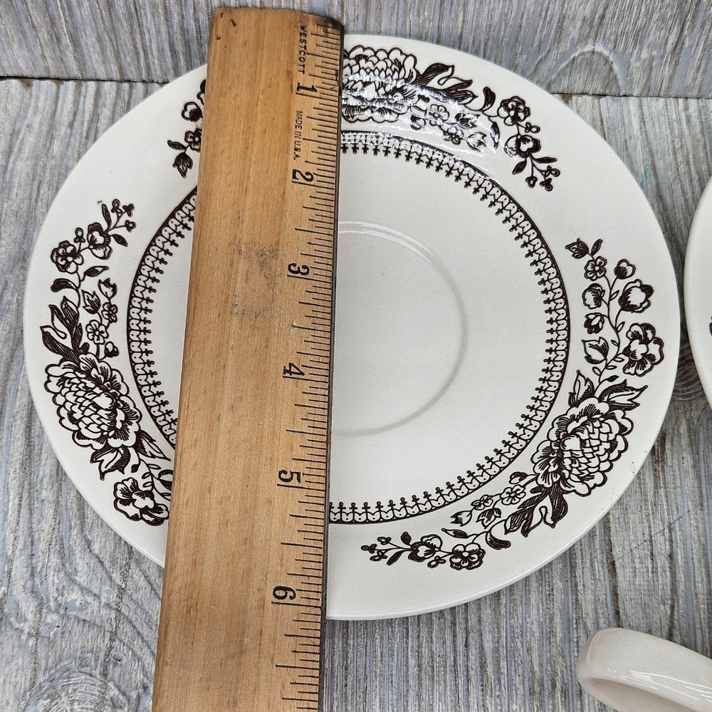 Royal China Sussex Cavalier Ironstone Brown Floral Tea Cups and Saucers Set of 2 - Picture 3 of 6